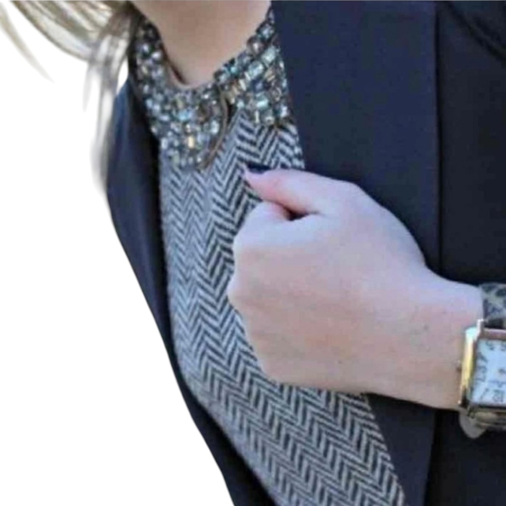 J Crew Women's Gray Jewel Collar Herringbone Sweater Size XS Merino Wool - Picture 4 of 9